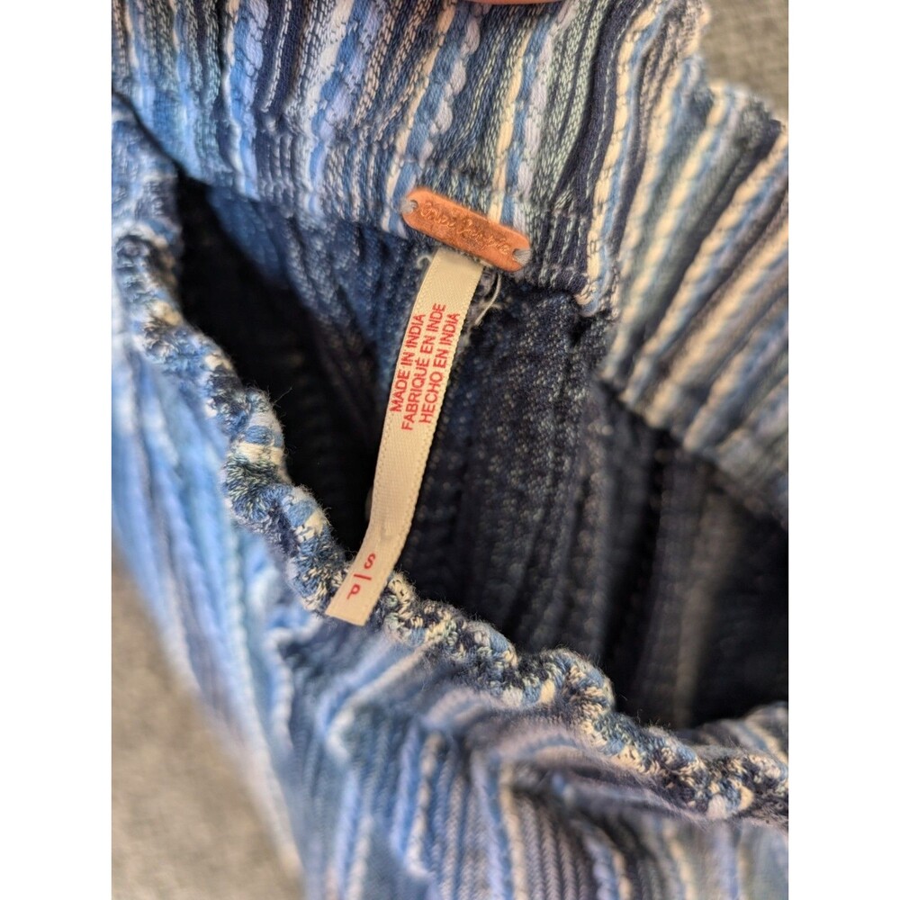 Free People Days End Cotton/Linen Stripe Pants Small Wide Leg Blue - Picture 3 of 12